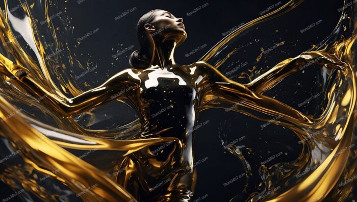Ethereal Elegance: Woman Enveloped in Liquid Gold