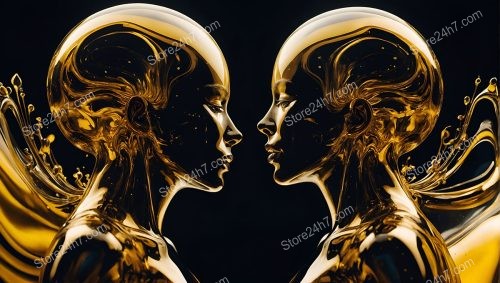 Golden Surreality: Mirrored Figures in Liquid Gold