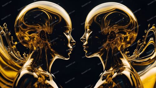 Golden Surreality: Mirrored Figures in Liquid Gold