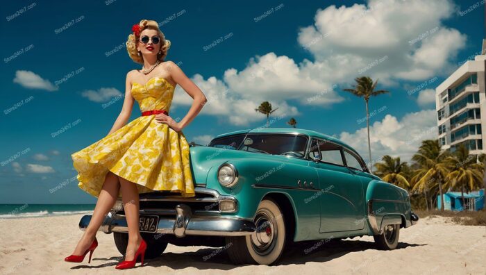 Retro Elegance: Classic Car and Pin-Up Model