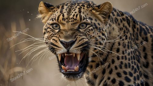 Snarling Leopard Exuding Menace and Rage
