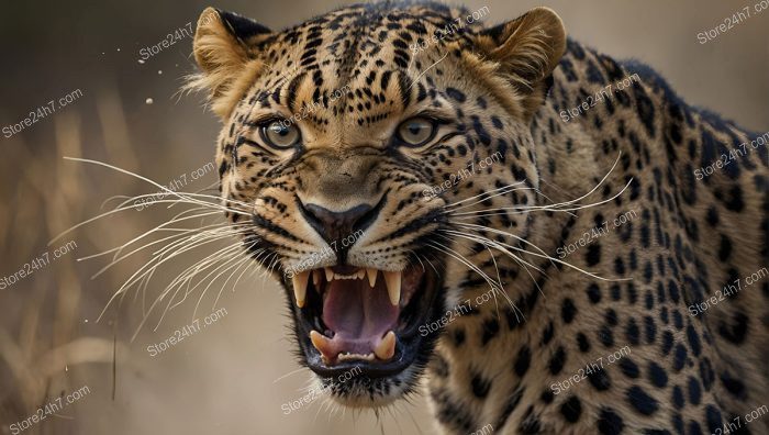 Snarling Leopard Exuding Menace and Rage