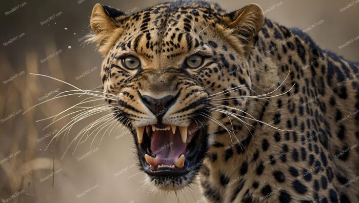 Snarling Leopard Exuding Menace and Rage