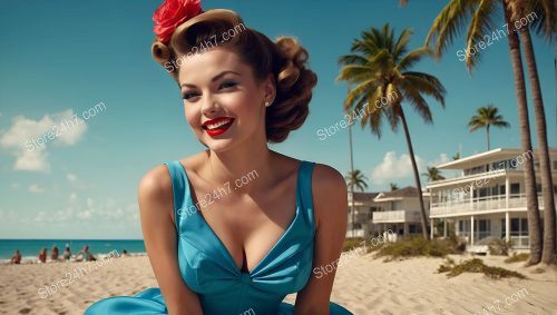 Beachside Retro Charm: Radiant Pin-Up Girl Smiles