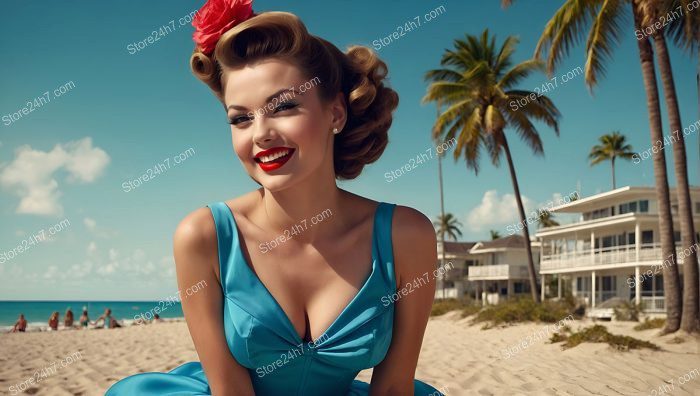 Beachside Retro Charm: Radiant Pin-Up Girl Smiles
