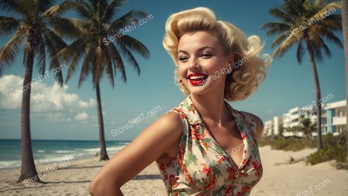 Radiant Pin-Up Girl Enjoying Tropical Beach Bliss