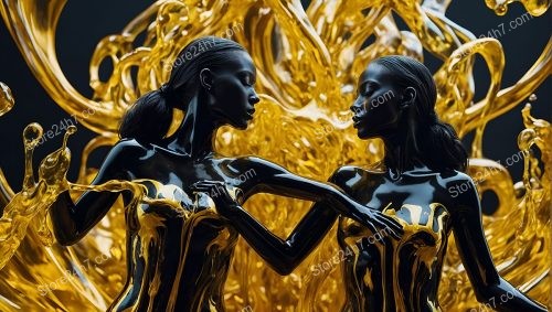 Golden Enigma: Two Figures Bound by Gilded Mystery