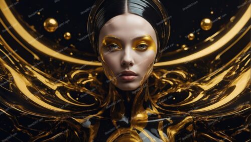 Golden Veil Adorns Surreal, Stoic Beauty