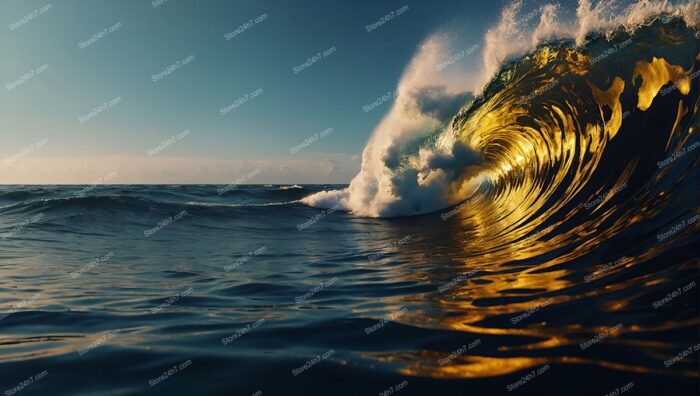 Golden Swell: Majestic Ocean Wave in Twilight