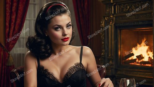 Opulent Pin-Up Woman in Vintage Home