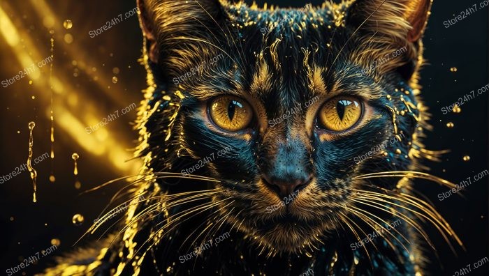 Midnight Feline Transmutation into Glistening Gold