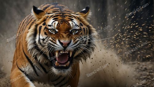 Furious Tiger in Mid-Attack Roar