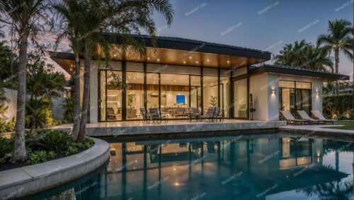 Florida Sunset Haven: Modern Single Family Home Poolside