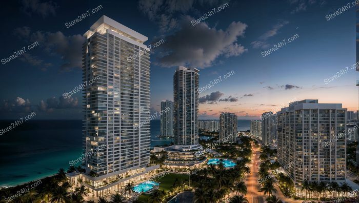 Dusk Descends on Florida Condos with Oceanview