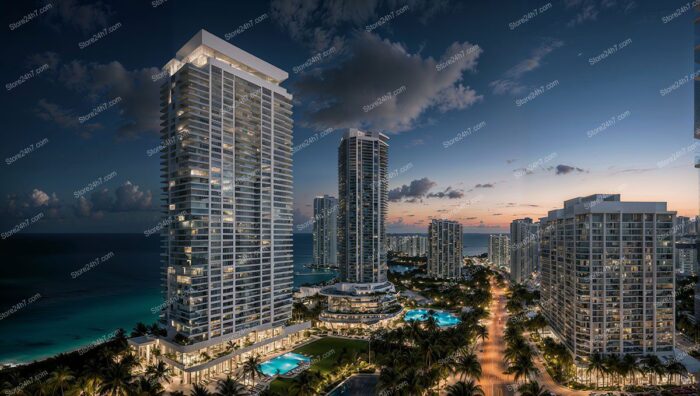 Dusk Descends on Florida Condos with Oceanview