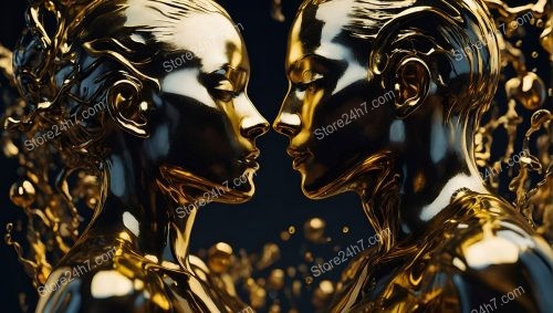 Whispering Golden Silhouettes: Surrealism Meets Metallic Beauty