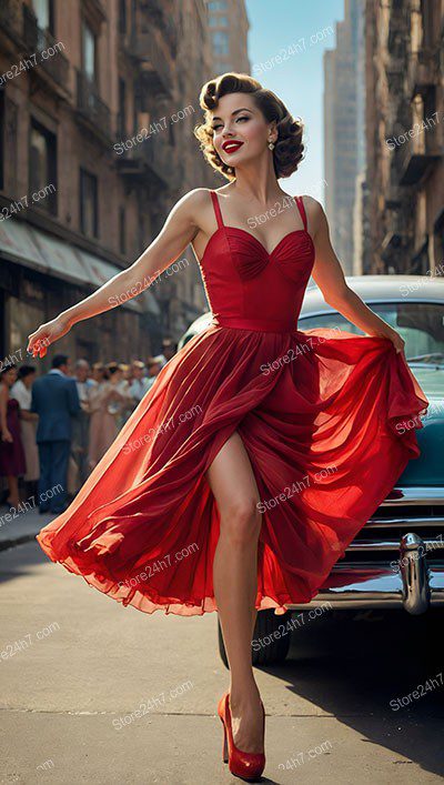 Scarlet Swirl on City Streets Pin-Up
