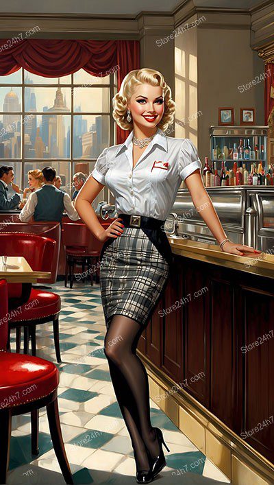 Glamorous Vintage Pin-Up Waitress City Diner