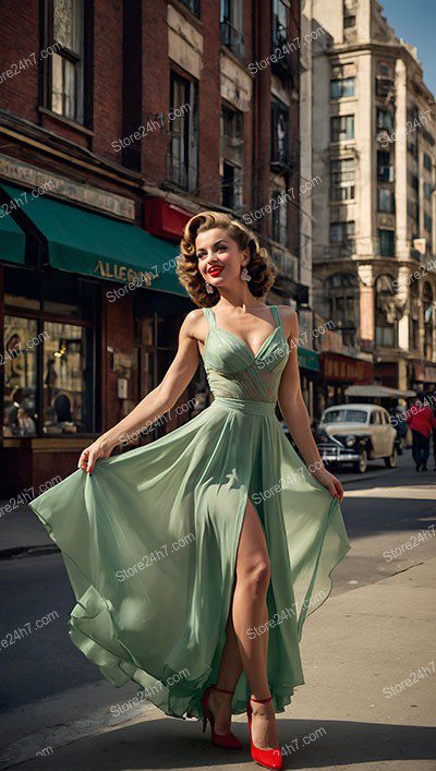Vintage Elegance Mint Dress Pin-Up Twirl