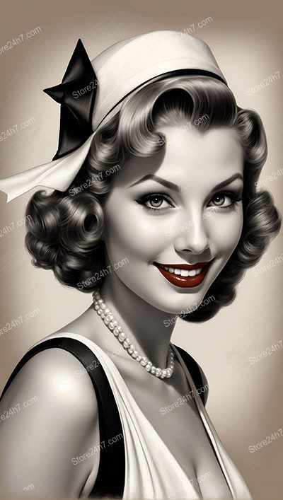 Chic Vintage Elegance in Monochrome Pin-Up Style