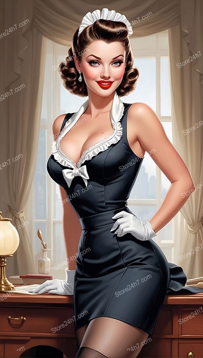 Charming Maid Flirting with Boss in Vintage Pin-Up