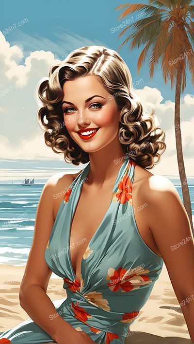 Vintage Pin-Up Girl Blossoms at Sunny Beach