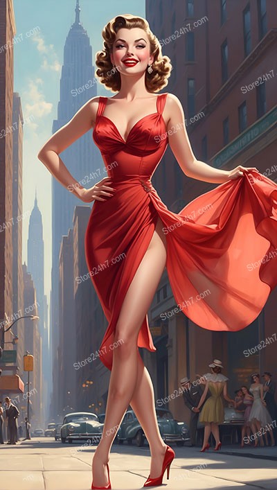 Retro Elegance: Pin-Up Beauty Dances in the City