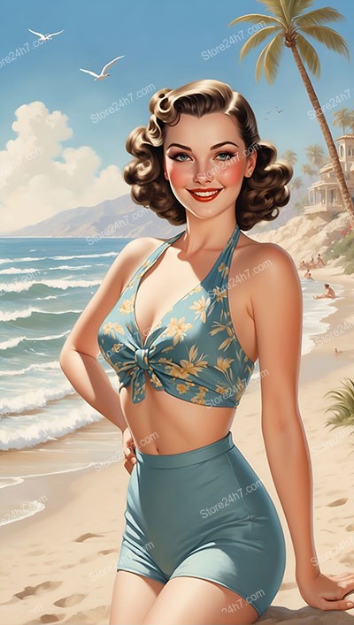 Seaside Serenity: Vintage Pin-Up Girl Beach Glamour