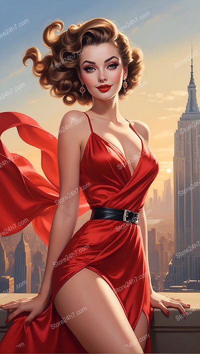 New York Rooftop Classic Pin-Up Model in Red