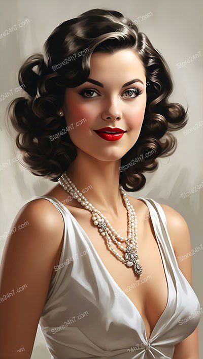 Classic Pin-Up Portrait with Pearls and Elegance