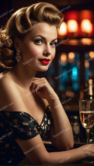 Vintage Elegance: Pin-Up Girl at the Bar