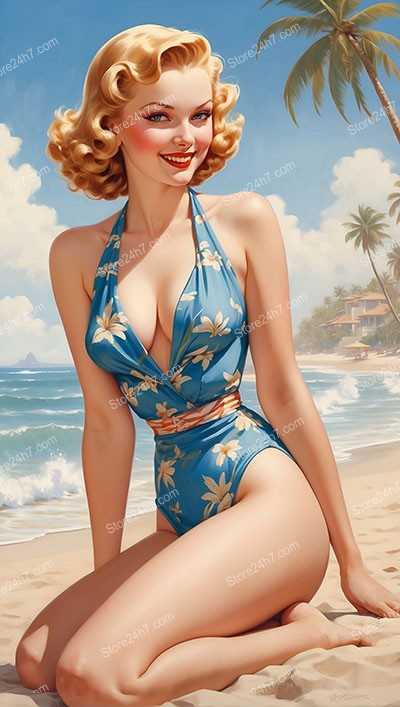 Sun-Kissed Beauty: Pin-Up Girl Charm on Tropical Beach