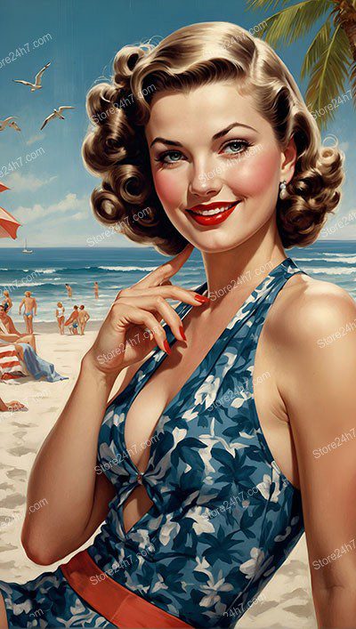 Retro Beach Glamour: Classic Pin-Up Beauty