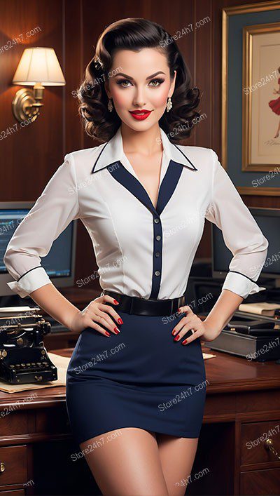 Classic Pin-Up Secretary Winks at Vintage Elegance