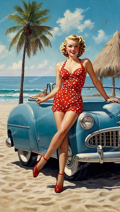 Classic Red Polka-Dot Swimsuit Pin-Up Pose