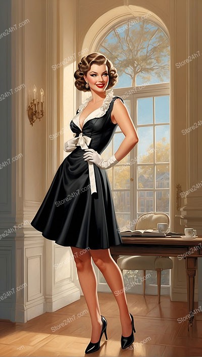 Elegant 1930s Pin-Up Maid Enchants with Graceful Pose
