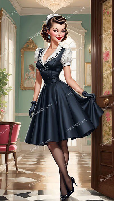 Classic Teal Elegance: Timeless Pin-Up Maid