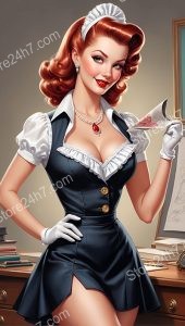 Elegant Pin-Up Maid Captures Vintage Charm