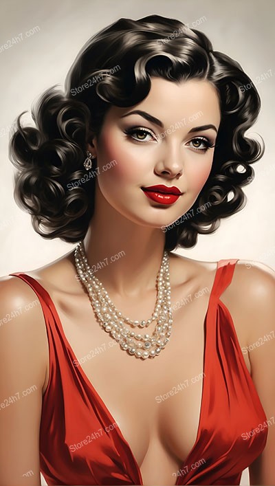 Elegant Lady with Pearls: Classic Pin-Up Portrait