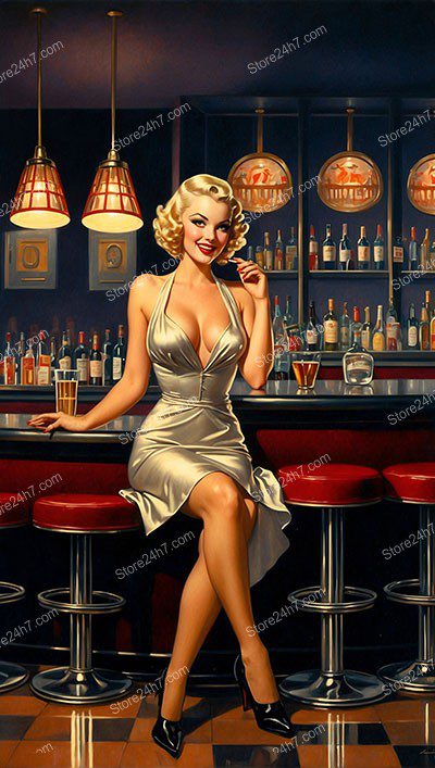 Glamorous Vintage Pin-Up Star at Classic Bar