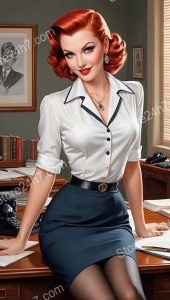 Flirtatious Vintage Pin-Up Secretary Batting Eyelashes Charmingly