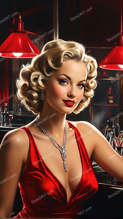 Ravishing Red Dress Vintage Bar Pin-Up Lady