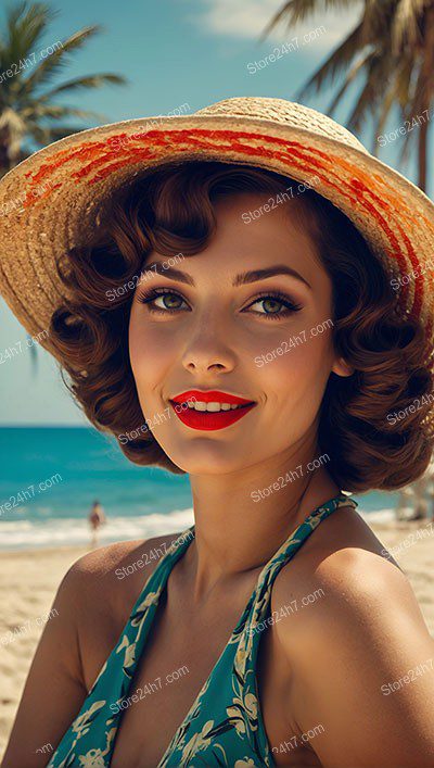 Seaside Sophistication: Sunlit Pin-Up Girl Smile