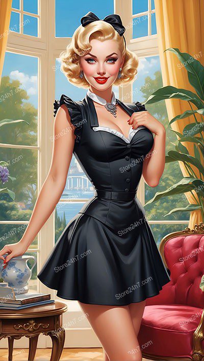 Charming 1930s Pin-Up Maid Invites Playful Gaze
