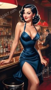 Sapphire Elegance in a Vintage Pin-Up Bar Scene