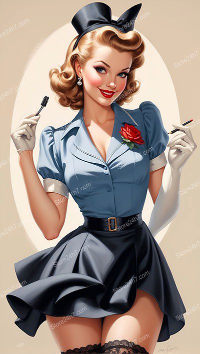 Retro Blue Dress Maid Pin-Up Charm