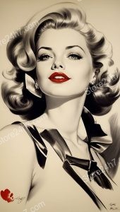 Graceful Vintage Lady in Monochrome Pin-Up Art