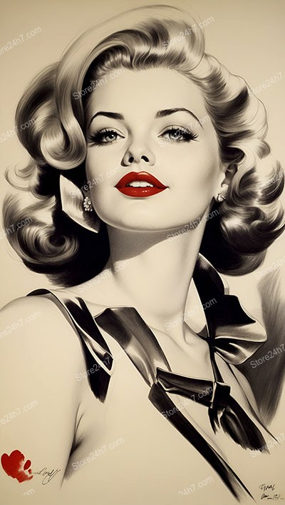 Graceful Vintage Lady in Monochrome Pin-Up Art