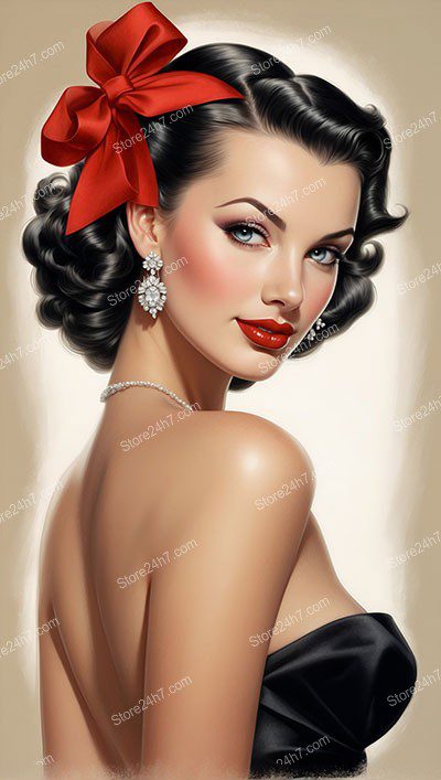 Elegant 1930s Pin-Up with Red Bow Portrait