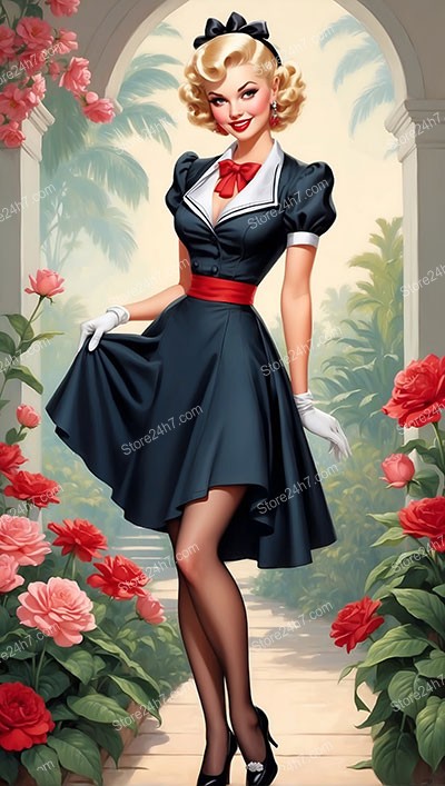 Retro Pin-Up Maid Glamour in Garden